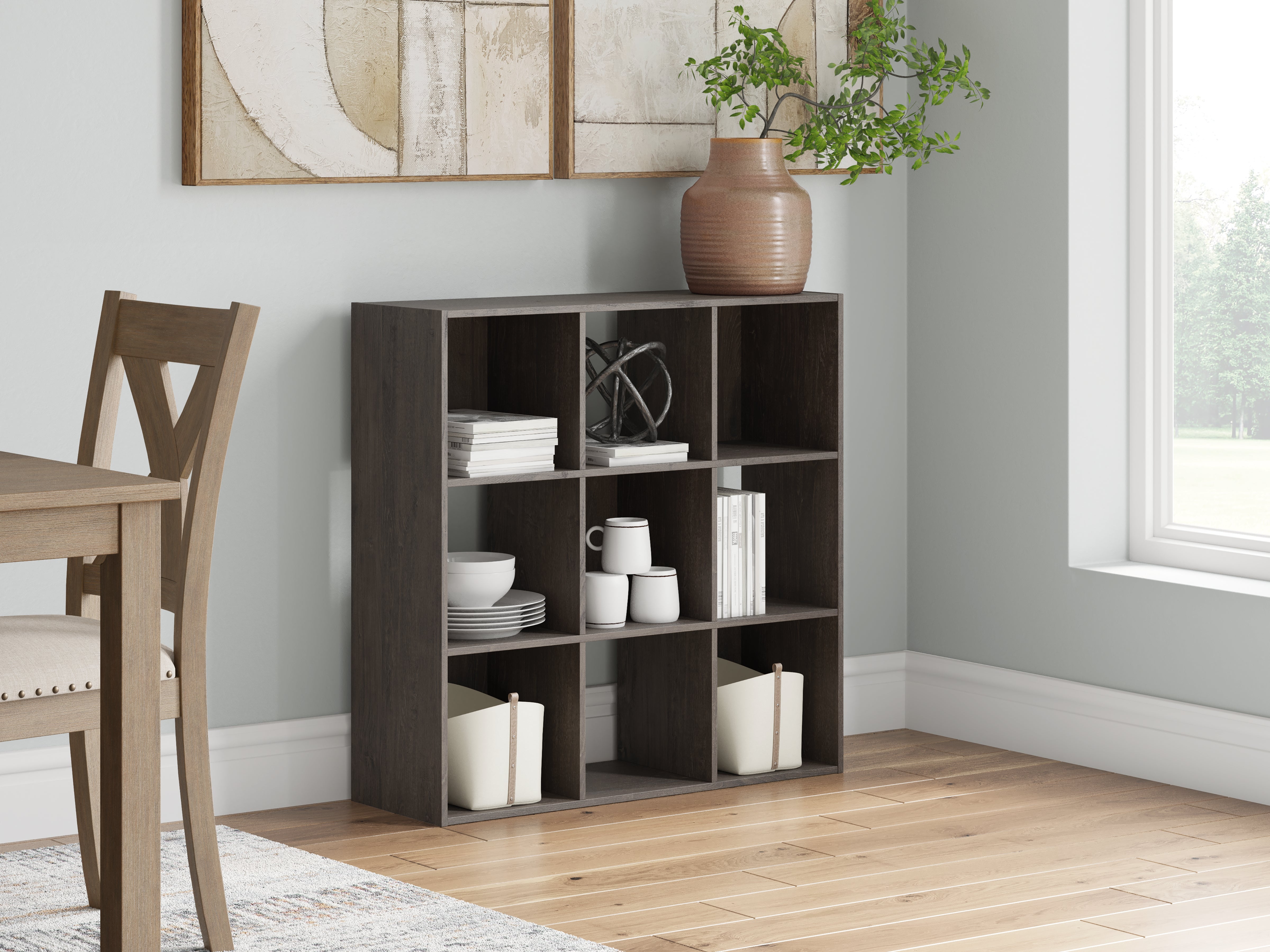 Best Deals Furniture - Ashley Furniture - Piperton Nine Cube Organizer - Nine Cube Organizer / Charcoal - EA5514-3X3