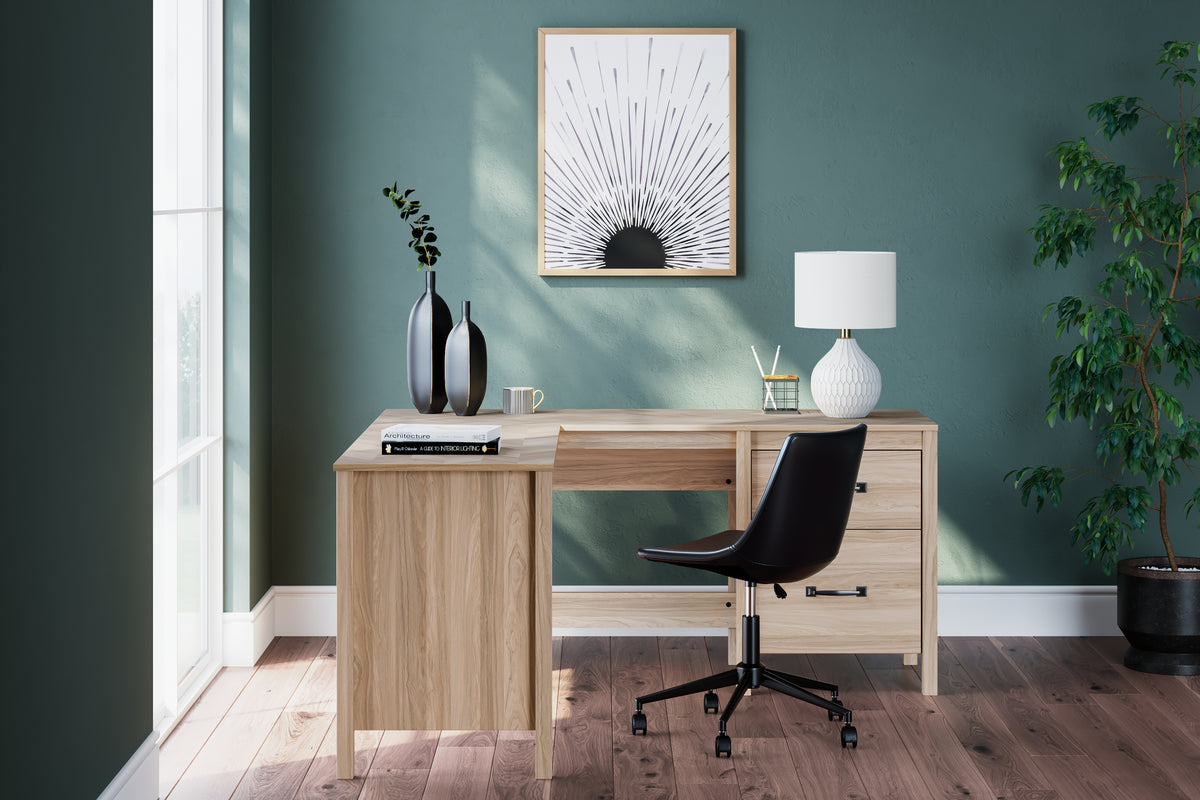 Best Deals Furniture - Ashley Furniture - Battelle 60" Home Office Desk with Return - 60" Home Office Desk with Return / Tan - H3929H1