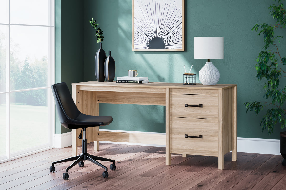 Best Deals Furniture - Ashley Furniture - Battelle 60" Home Office Desk - Home Office Desk / Tan - H3929-134