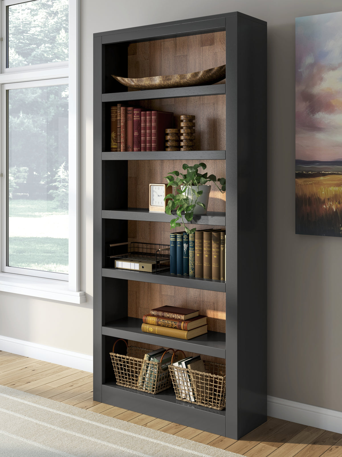 Best Deals Furniture - Ashley Furniture - Wildenauer 75" Bookcase - Bookcase / Brown/Black - H664-70