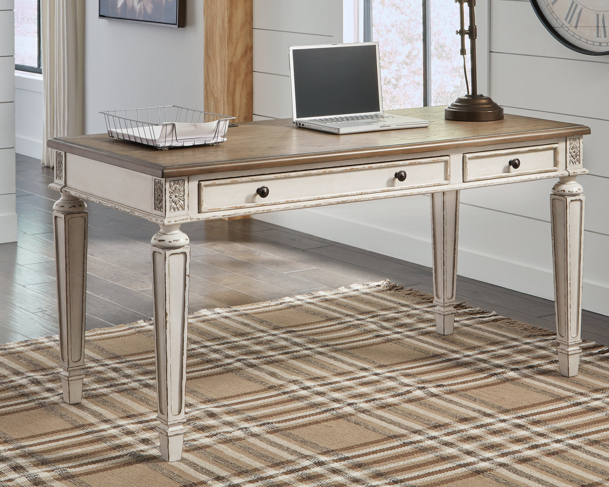 Best Deals Furniture - Ashley Furniture - Realyn 60" Home Office Desk - Home Office Desk / White/Brown - H743-34