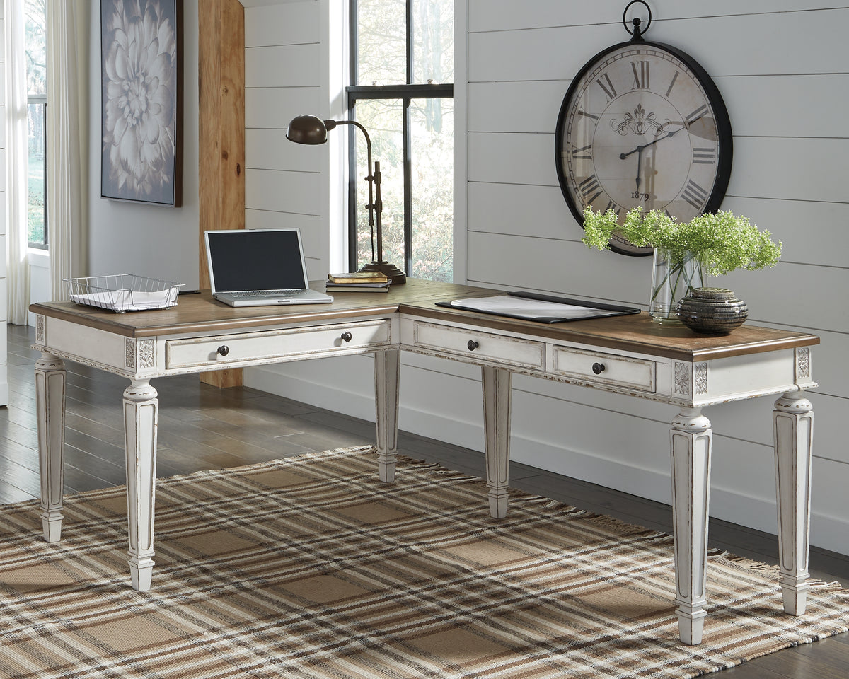 Best Deals Furniture - Ashley Furniture - Realyn 2-Piece Home Office Desk - 2-Piece Home Office Desk / White/Brown - H743H1