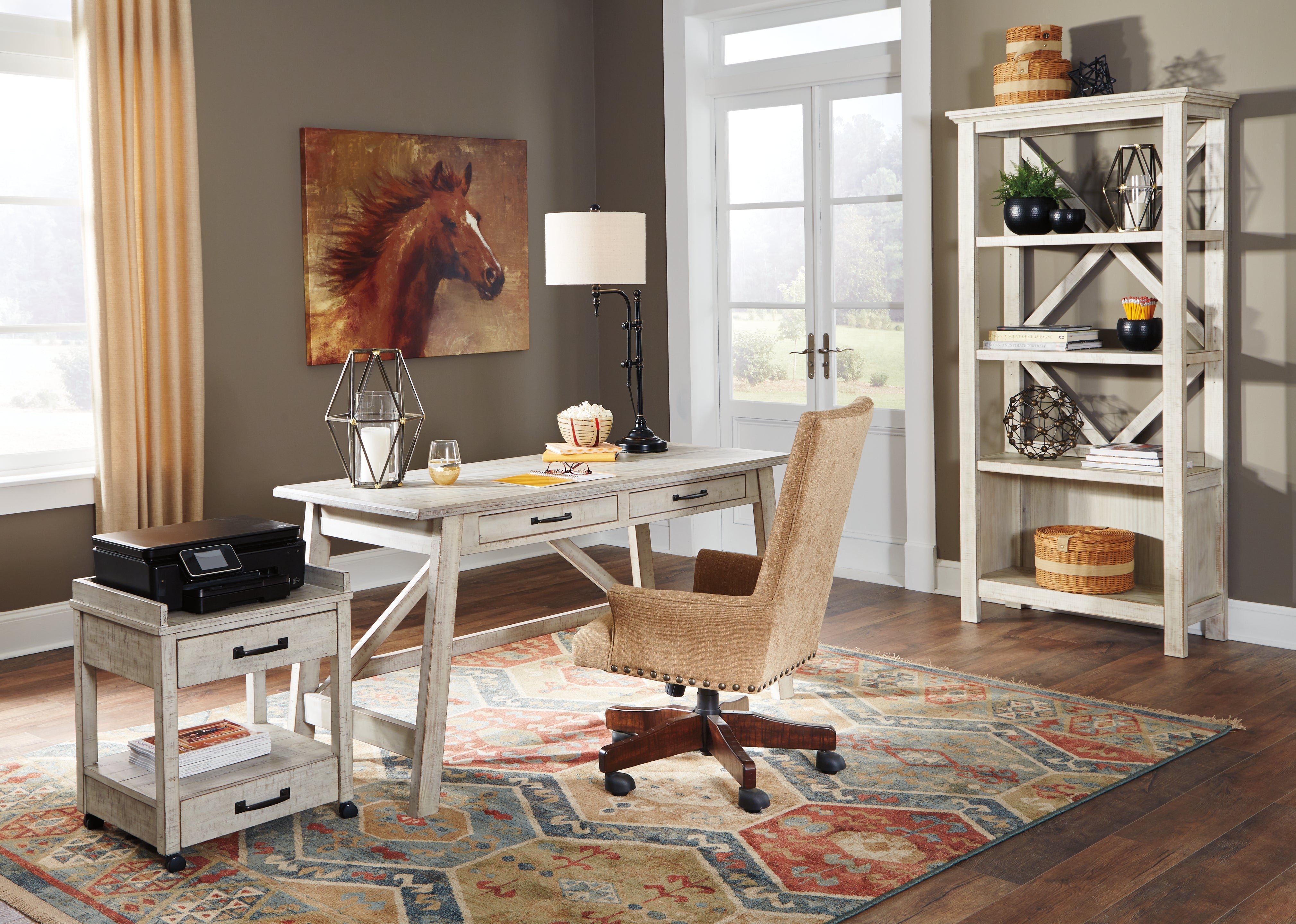 Carynhurst Home Office Desk, Bookcase and Printer Stand