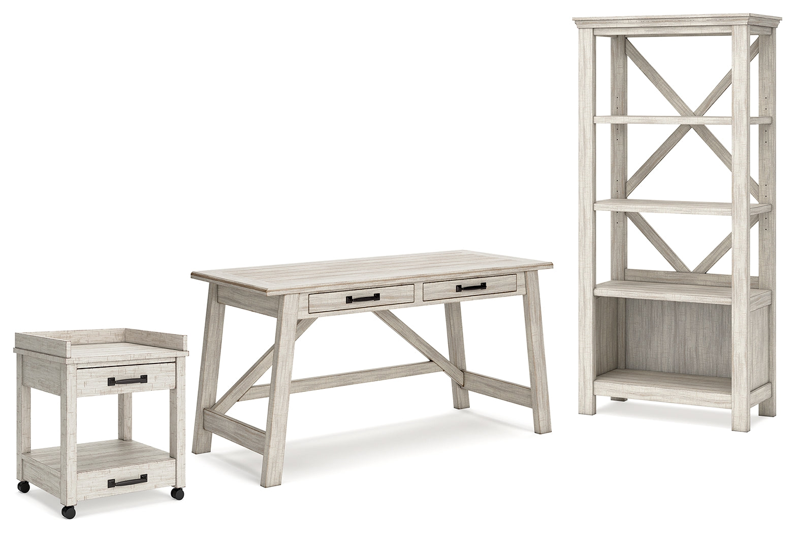 Best Deals Furniture - Ashley Furniture - Carynhurst Home Office Desk, Bookcase and Printer Stand - Home Office Desk, Bookcase and Printer Stand / Whitewash - H755H2