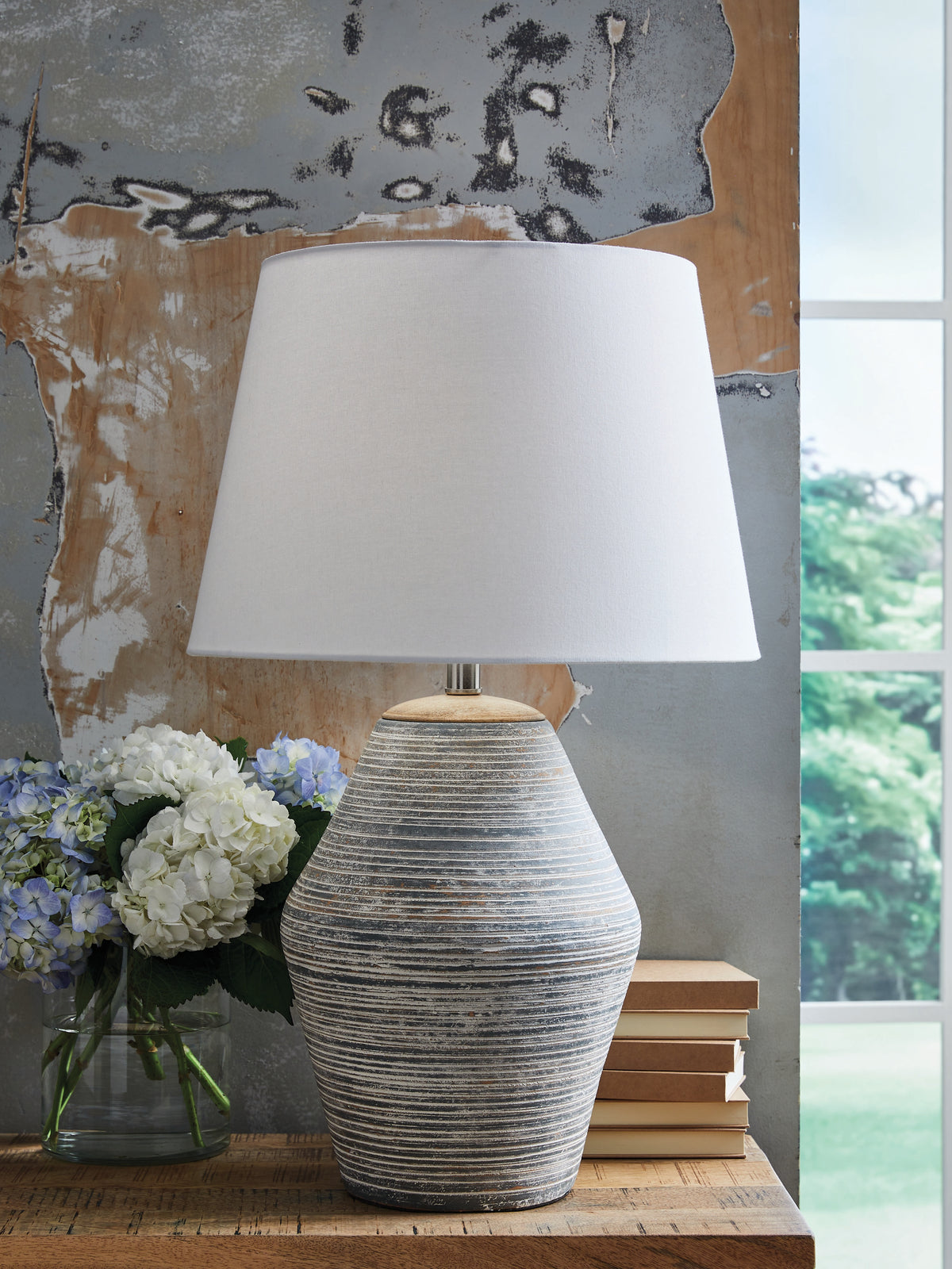 Best Deals Furniture - Ashley Furniture - Lawrock Table Lamp - Terracotta Table Lamp (1/CN) / Antique Blue - L100834