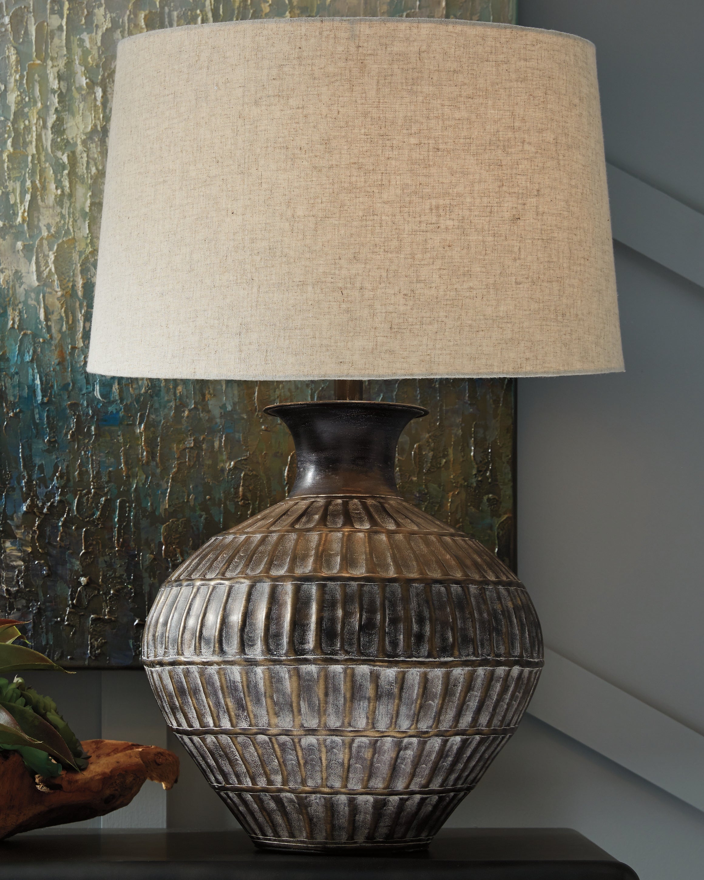 Best Deals Furniture - Ashley Furniture - Magan Table Lamp (Set of 2) - Table Lamp (Set of 2) / Antique Bronze Finish - L207354X2