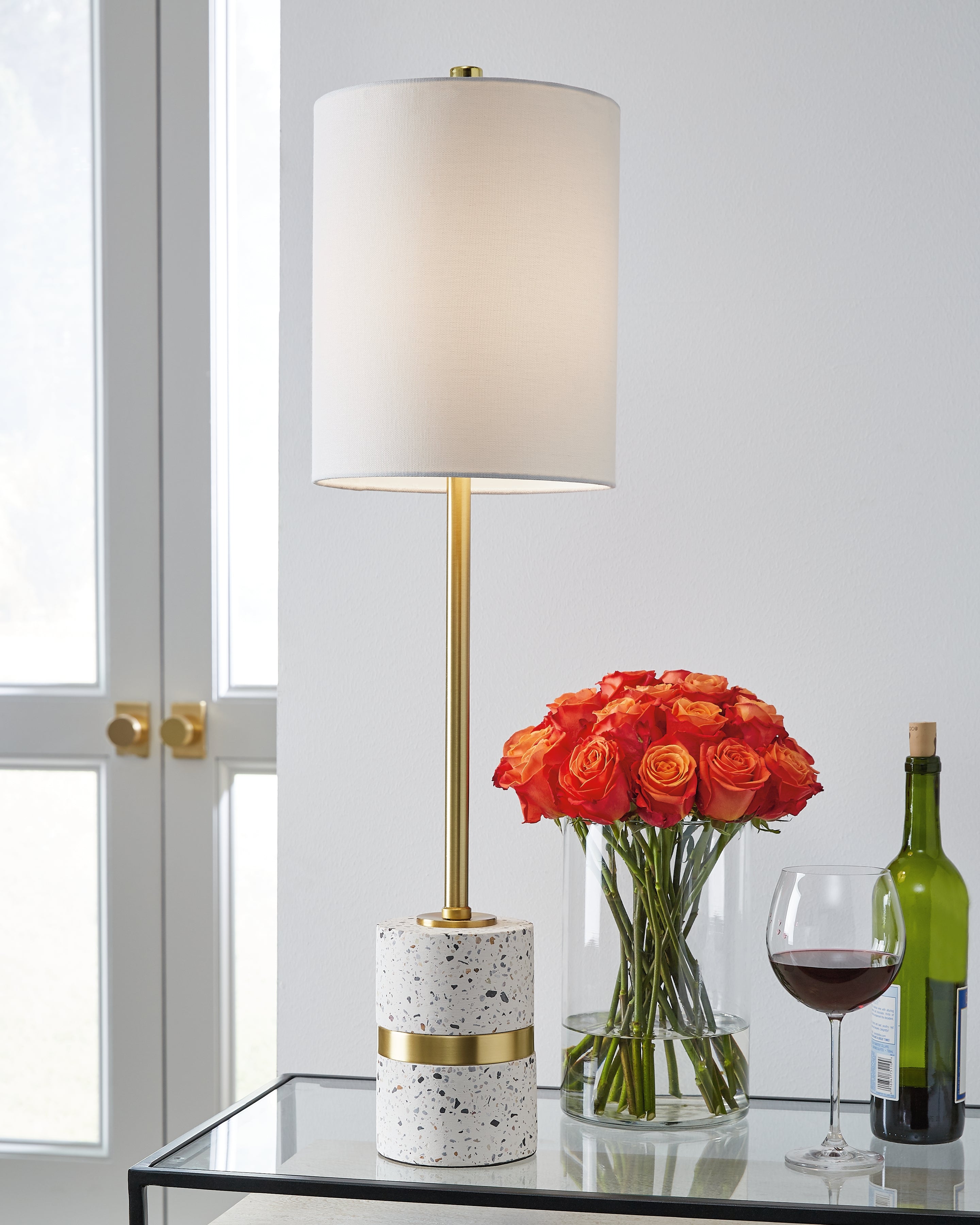 Best Deals Furniture - Ashley Furniture - Maywick Table Lamp (Set of 2) - Table Lamp (Set of 2) / White/Brass Finish - L235674X2