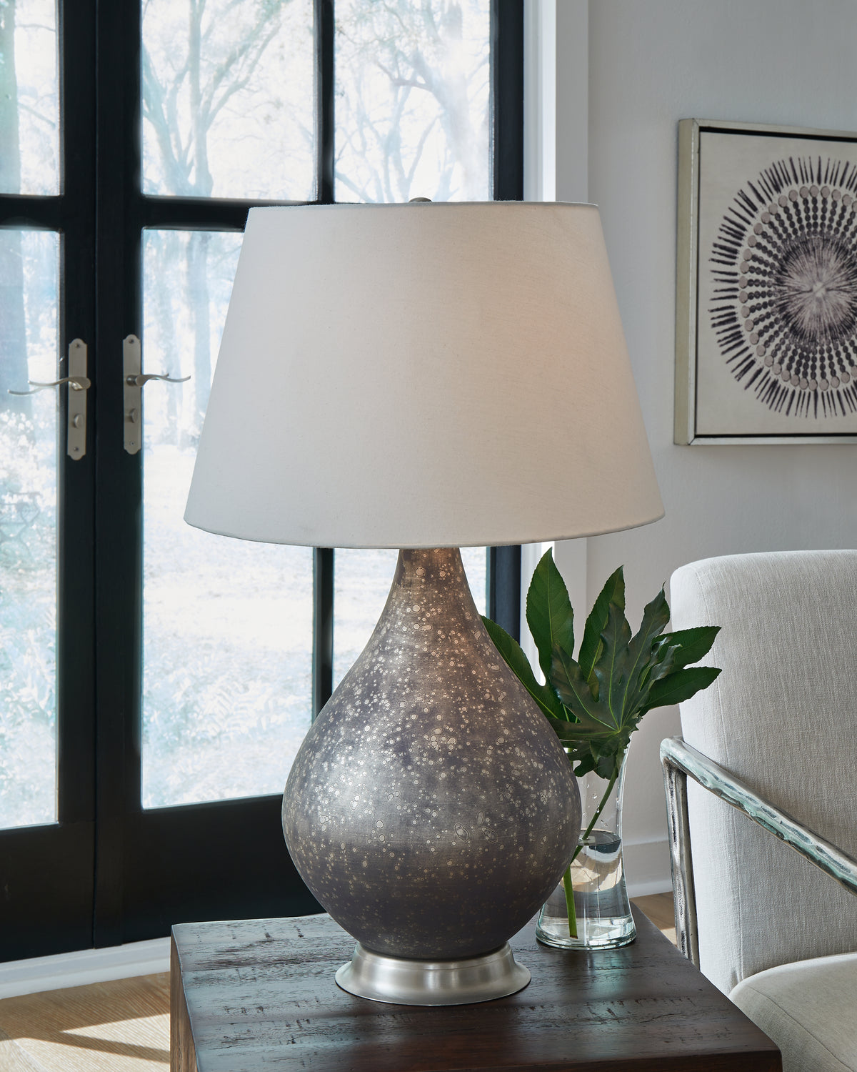 Best Deals Furniture - Ashley Furniture - Bluacy Table Lamp - Glass Table Lamp (1/CN) / Antique Gray - L430834
