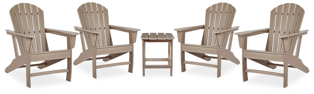 Best Deals Furniture - Ashley Furniture - Sundown Treasure 4 Adirondack Chairs and Outdoor End Table - 4 Adirondack Chairs and Outdoor End Table / Driftwood - P014P2