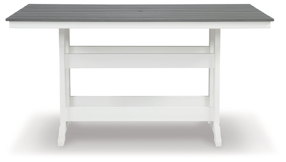 Best Deals Furniture - Ashley Furniture - Transville Outdoor Counter Height Dining Table - RECT COUNTER TABLE W/UMB OPT / Gray/White - P210-642