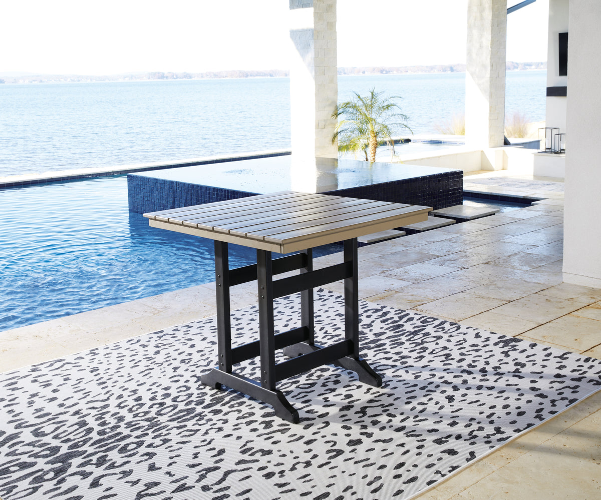Best Deals Furniture - Ashley Furniture - Fairen Trail Outdoor Counter Height Dining Table - Square Counter TBL w/UMB OPT / Black/Driftwood - P211-632