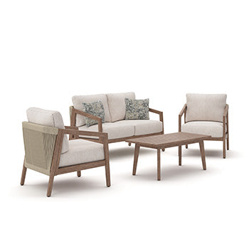 Best Deals Furniture - Ashley Furniture - Nature Lane Outdoor Sofa/Chairs/Table (Set of 4) - Sofa/Chairs/Table Set (4/CN) - PCP355-081