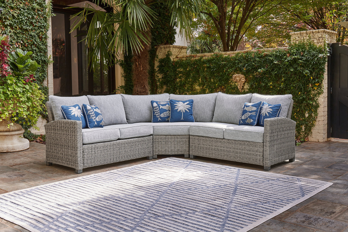 Best Deals Furniture - Ashley Furniture - Naples Beach 3-Piece Outdoor Sectional - 3-Piece Outdoor Sectional / Light Gray - P439P1