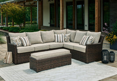 Best Deals Furniture - Ashley Furniture - Brook Ranch Outdoor Sofa Sectional/Bench with Cushion (Set of 3) - Sofa SEC/Bench w/CUSH (3/CN) / Brown - P465-822