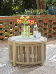Best Deals Furniture - Ashley Furniture - Spooners Cove Outdoor Coffee Table - Round Cocktail Table - PCP469-708