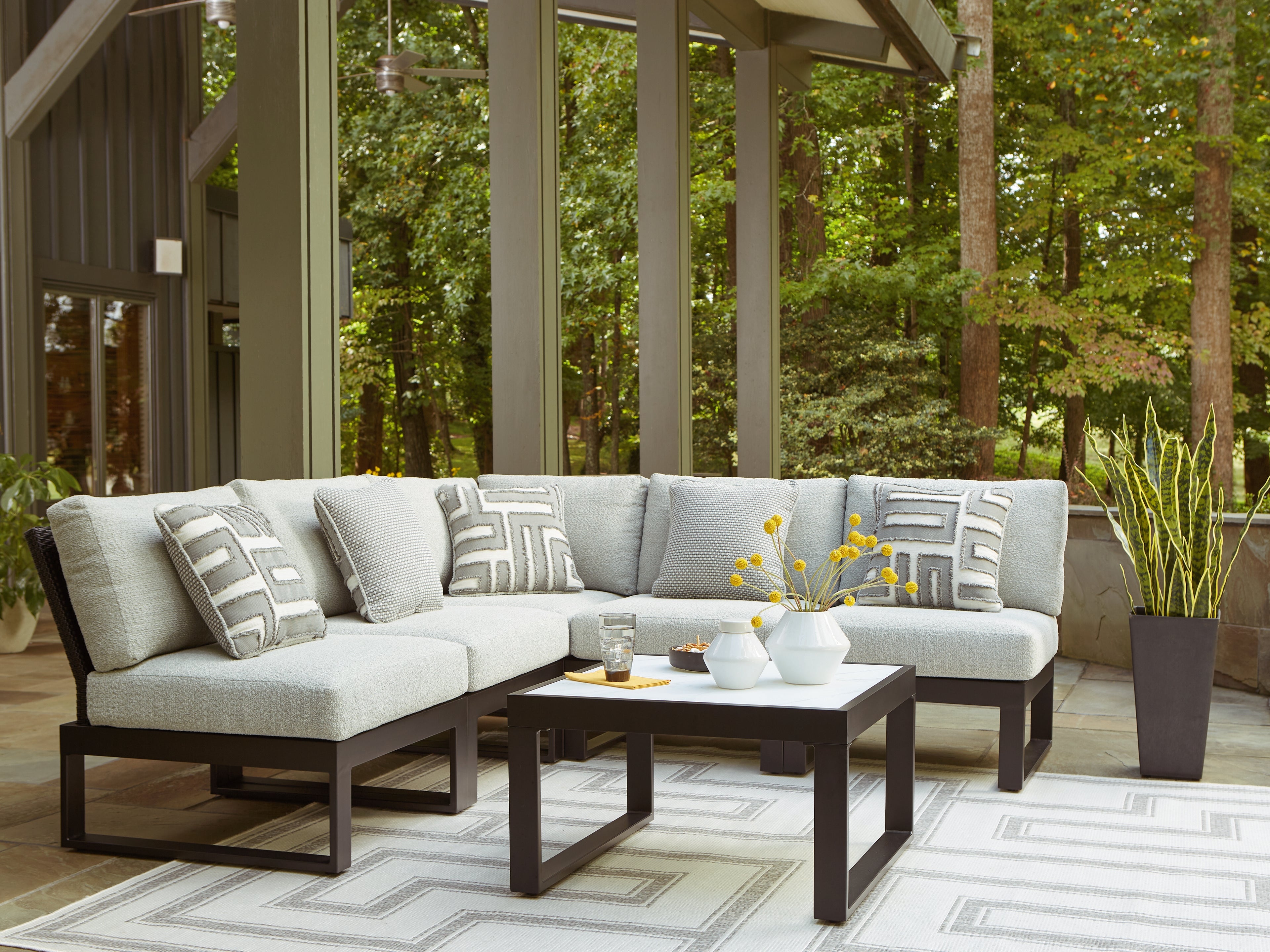 Best Deals Furniture - Ashley Furniture - Beachloft 5-Piece Outdoor Sectional - 5-Piece Outdoor Sectional / Black/Gray - P490P2