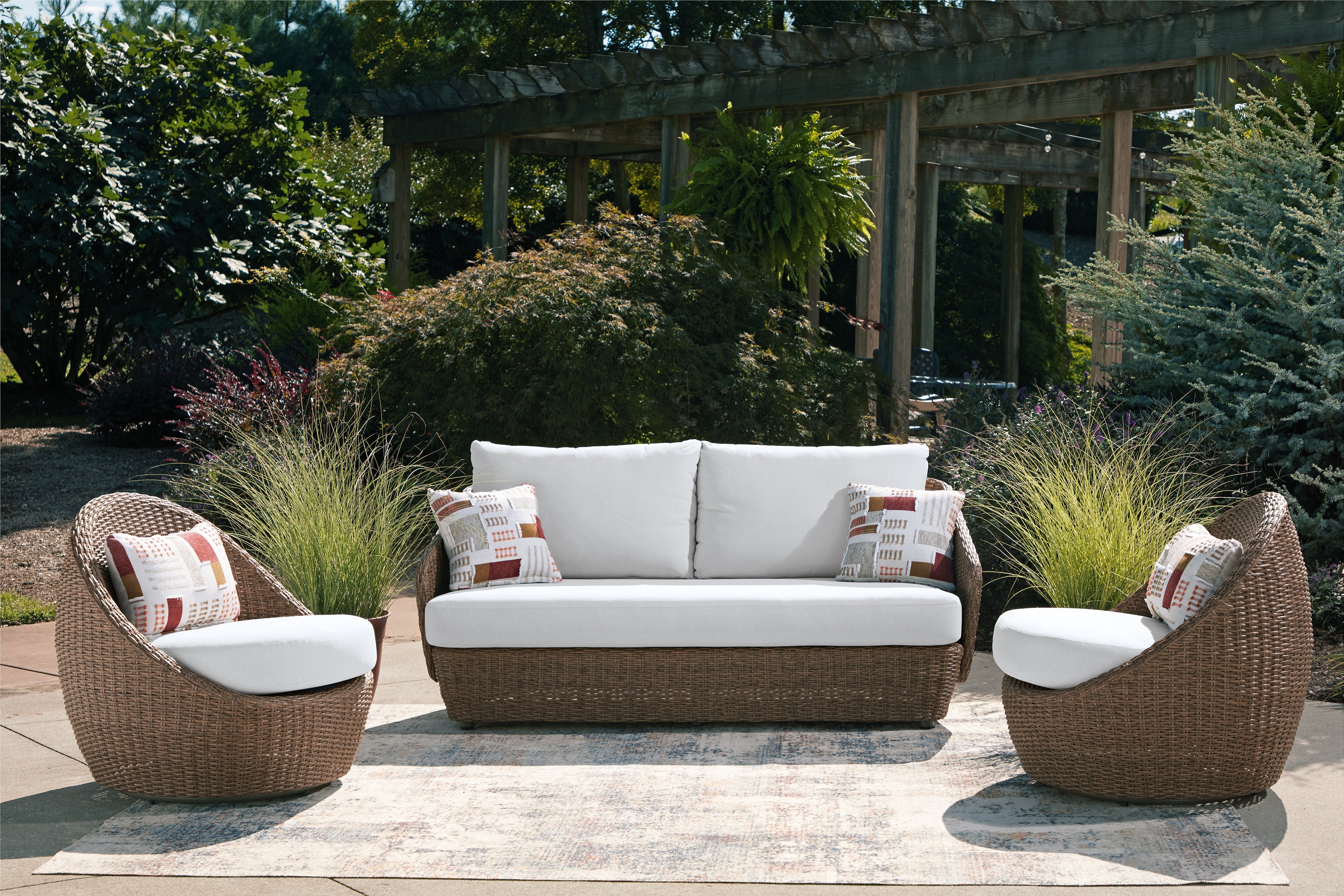 Best Deals Furniture - Ashley Furniture - Double Point Outdoor Loveseat/2 Swivel Chairs (Set of 3) - Love/Swivel Chairs Set (3/CN) - PCP503-070