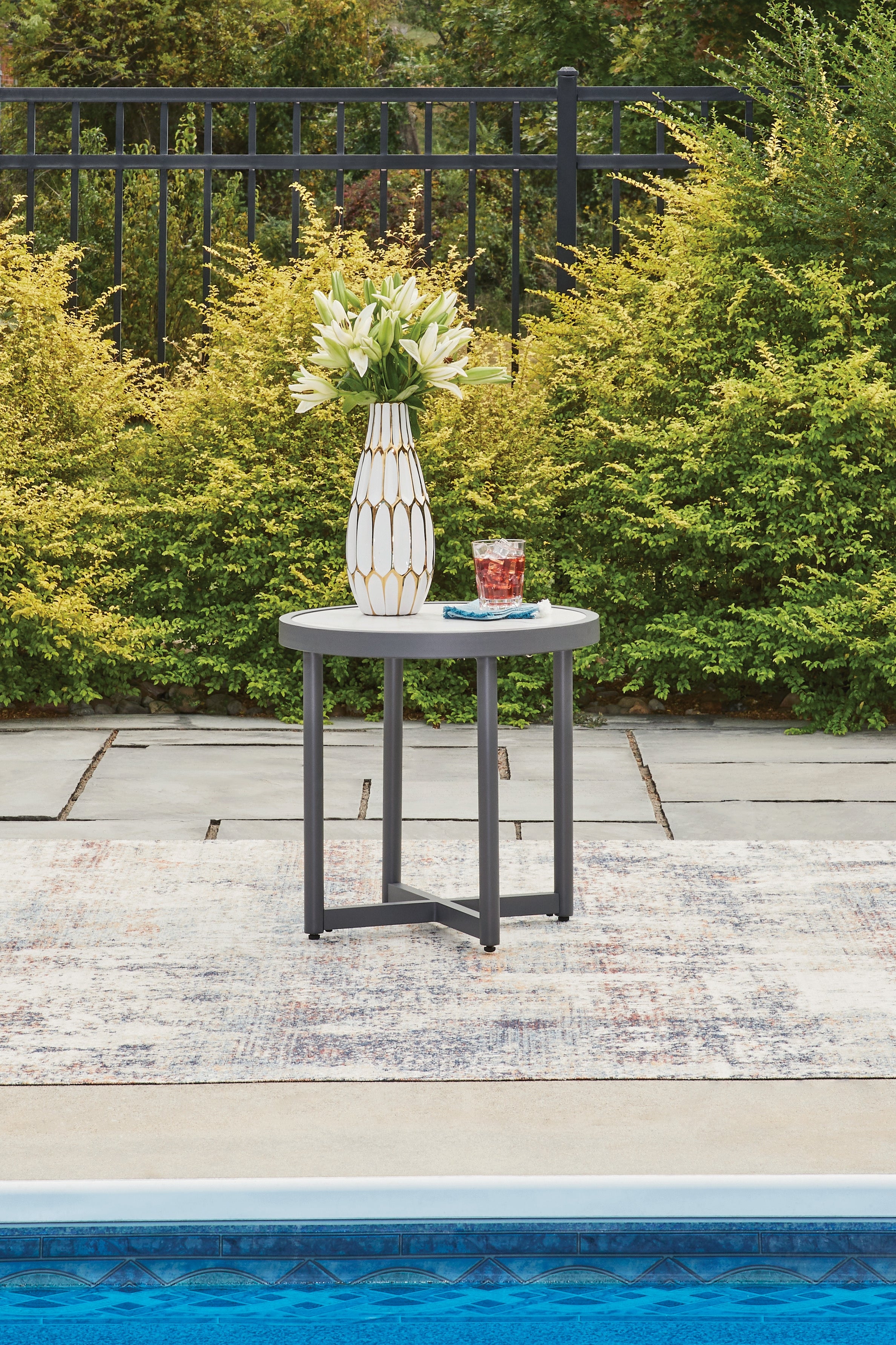 Best Deals Furniture - Ashley Furniture - Ocean Beach Outdoor End Table - Round End Table - PCP510-706