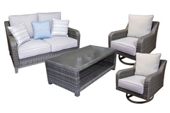 Best Deals Furniture - Ashley Furniture - Elite Park Outdoor Loveseat, 2 Lounge Chairs and Coffee Table - Outdoor Loveseat, 2 Lounge Chairs and Coffee Table / Gray - P518P1