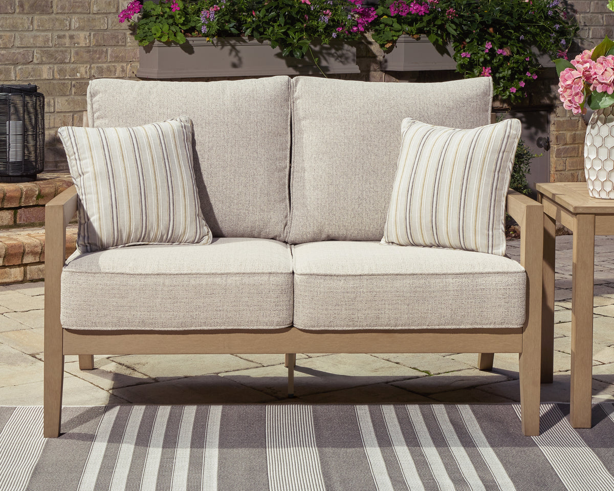 Best Deals Furniture - Ashley Furniture - Hallow Creek Outdoor Loveseat with Cushion - Loveseat w/Cushion / Driftwood - P560-835