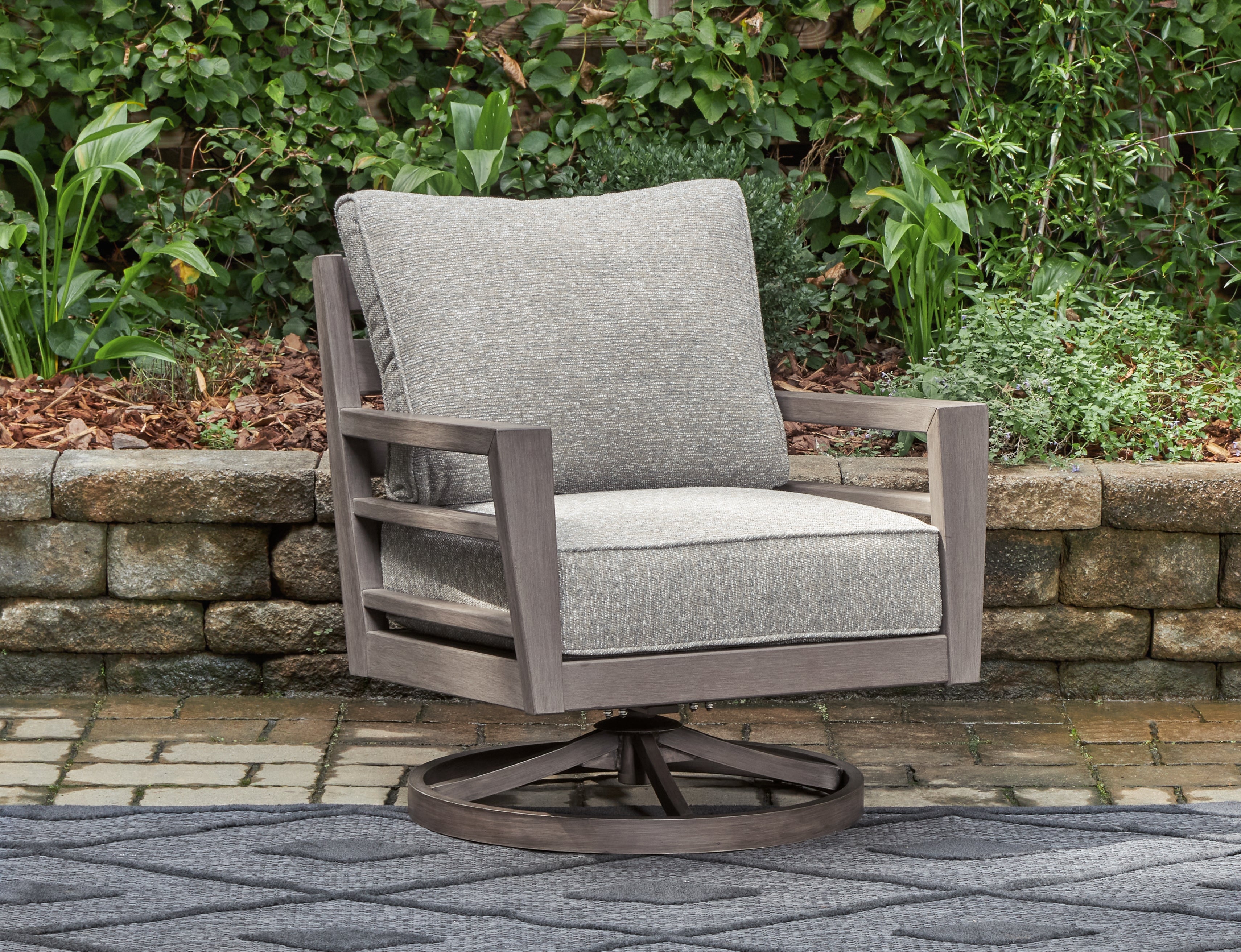 Best Deals Furniture - Ashley Furniture - Hillside Barn Outdoor Swivel Lounge with Cushion - Swivel Lounge w/ Cushion / Gray/Brown - P564-821