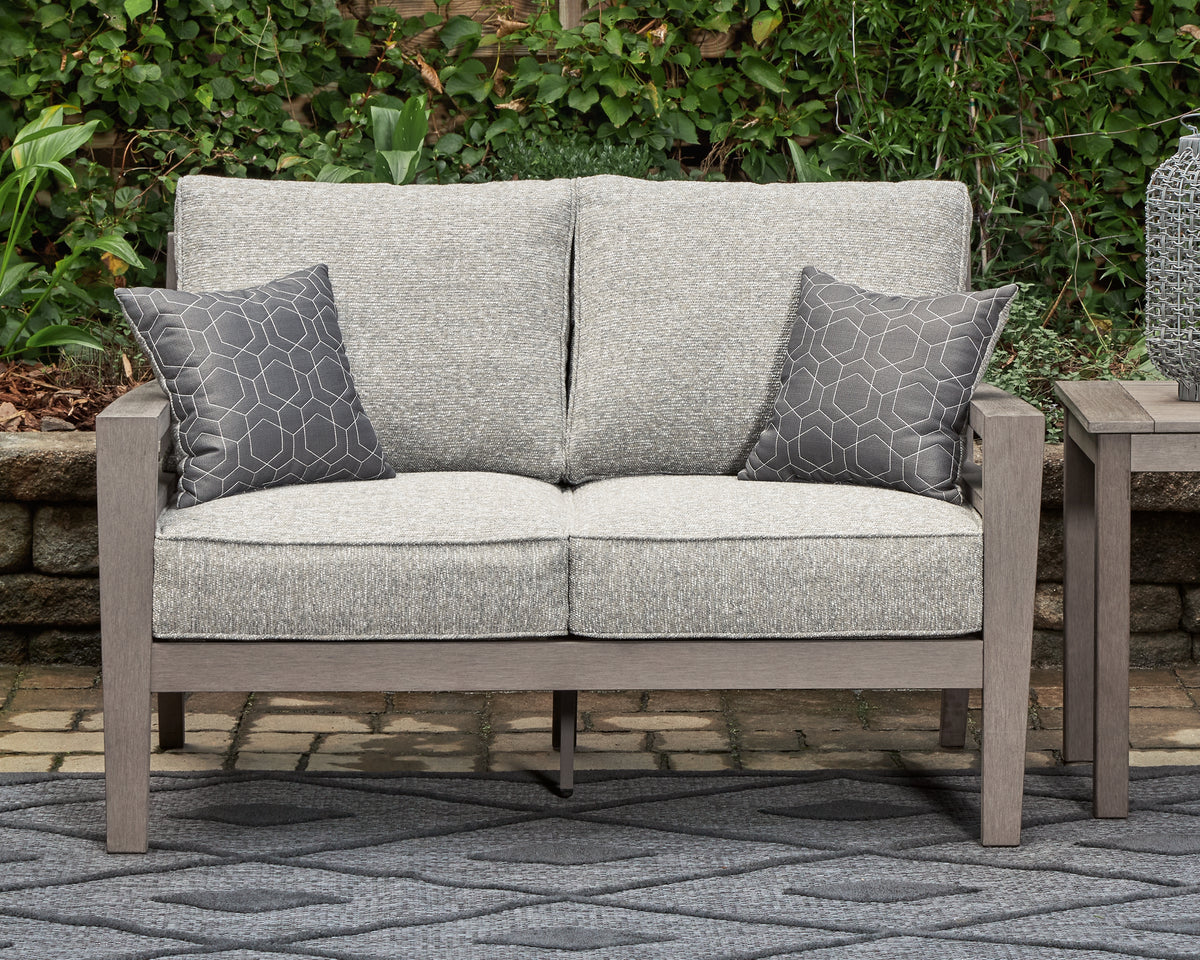 Best Deals Furniture - Ashley Furniture - Hillside Barn Outdoor Loveseat with Cushion - Loveseat w/Cushion / Gray/Brown - P564-835