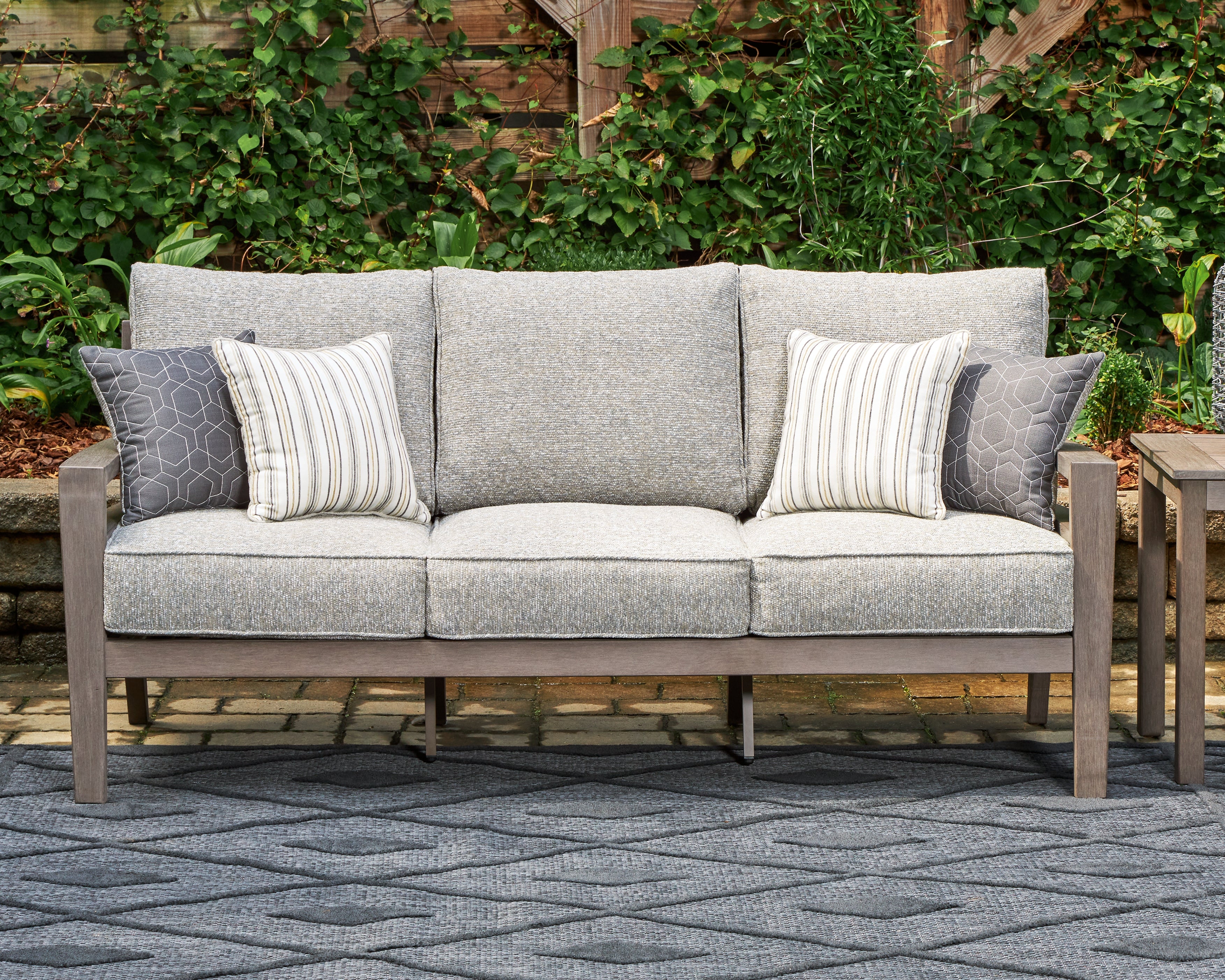 Best Deals Furniture - Ashley Furniture - Hillside Barn Outdoor Sofa with Cushion - Sofa with Cushion / Gray/Brown - P564-838