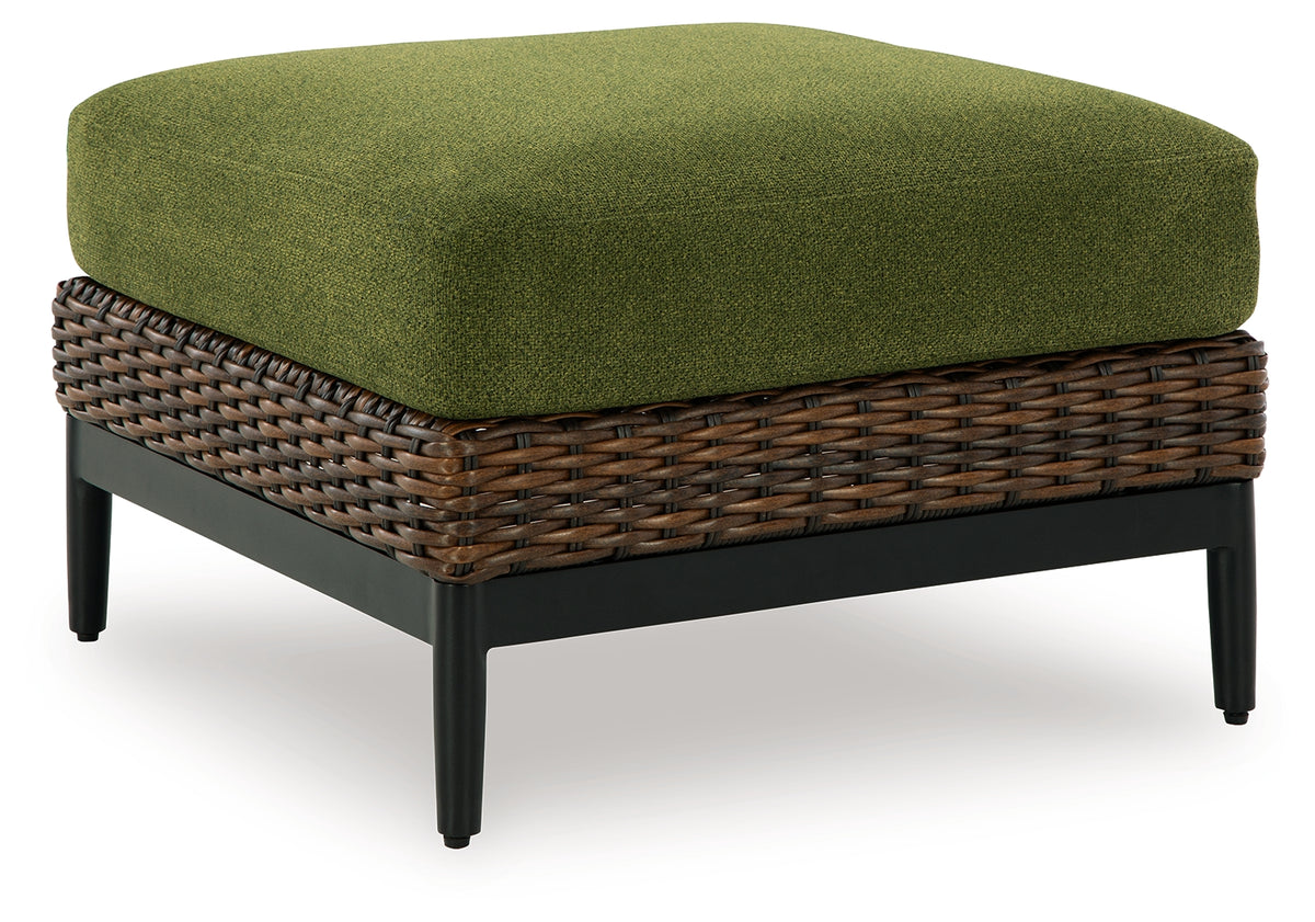 Best Deals Furniture - Ashley Furniture - Horizon Hall Outdoor Ottoman with Cushion - Ottoman with Cushion / Brown/Green - P572-814