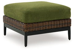 Best Deals Furniture - Ashley Furniture - Horizon Hall Outdoor Ottoman with Cushion - Ottoman with Cushion / Brown/Green - P572-814