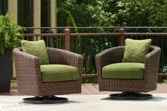 Best Deals Furniture - Ashley Furniture - Horizon Hall Outdoor Swivel Lounge Chair with Cushion - Swivel Lounge w/ Cushion / Brown/Green - P572-821