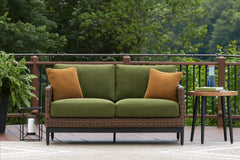 Best Deals Furniture - Ashley Furniture - Horizon Hall Outdoor Loveseat with Cushion - Loveseat w/Cushion / Brown/Green - P572-835