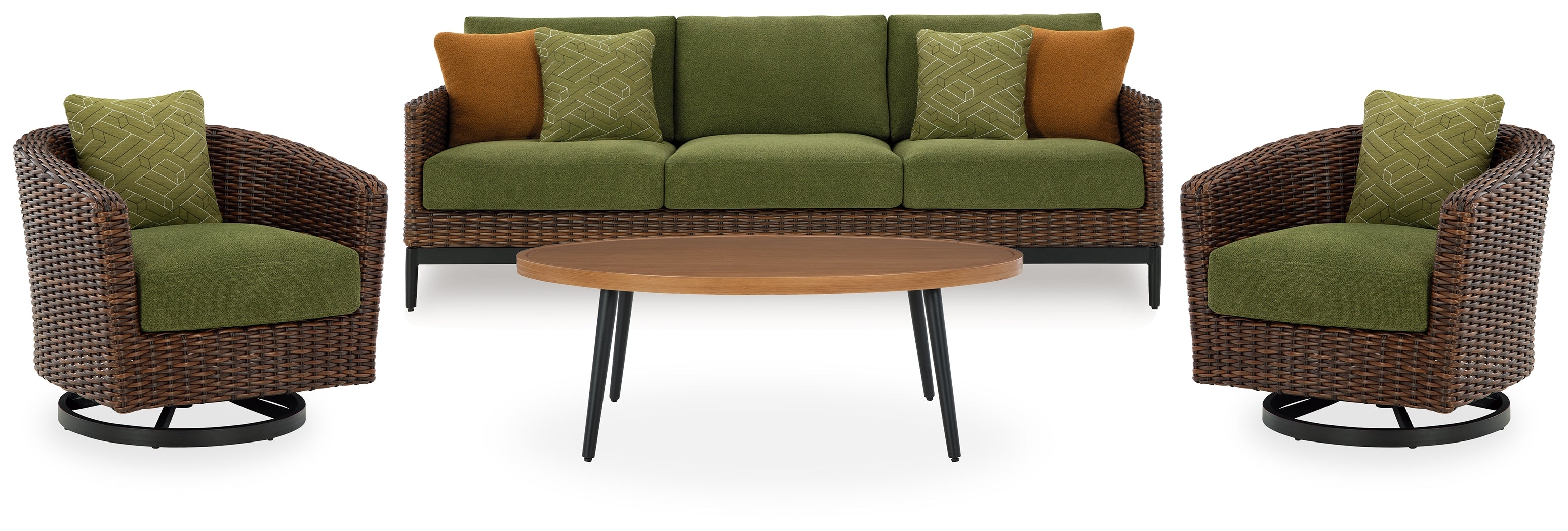 Best Deals Furniture - Ashley Furniture - Horizon Hall Outdoor Sofa, 2 Lounge Chairs, Ottoman and Coffee Table - Outdoor Sofa, 2 Lounge Chairs, Ottoman and Coffee Table / Brown - P572P3