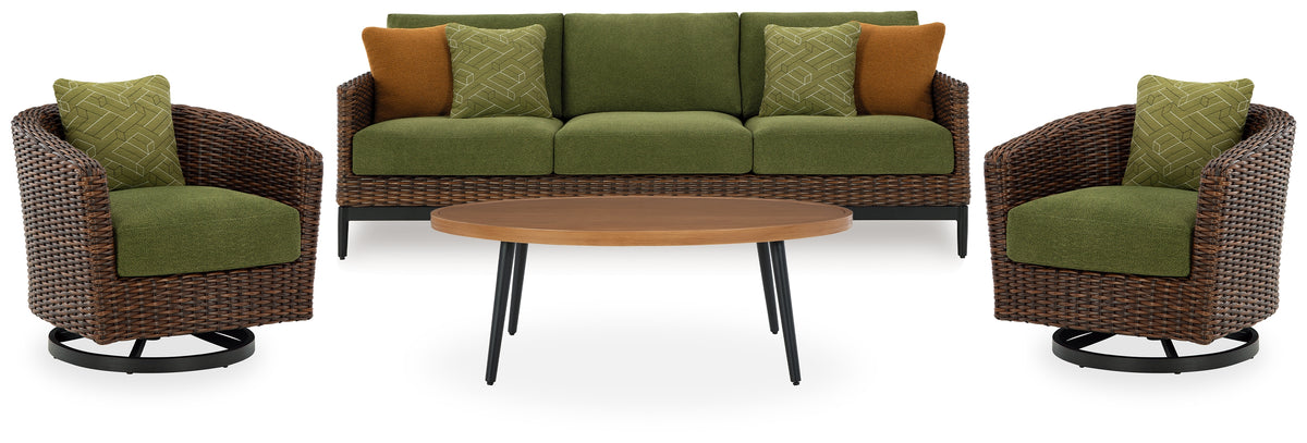 Best Deals Furniture - Ashley Furniture - Horizon Hall Outdoor Sofa, 2 Lounge Chairs, Ottoman and Coffee Table - Outdoor Sofa, 2 Lounge Chairs, Ottoman and Coffee Table / Brown - P572P3