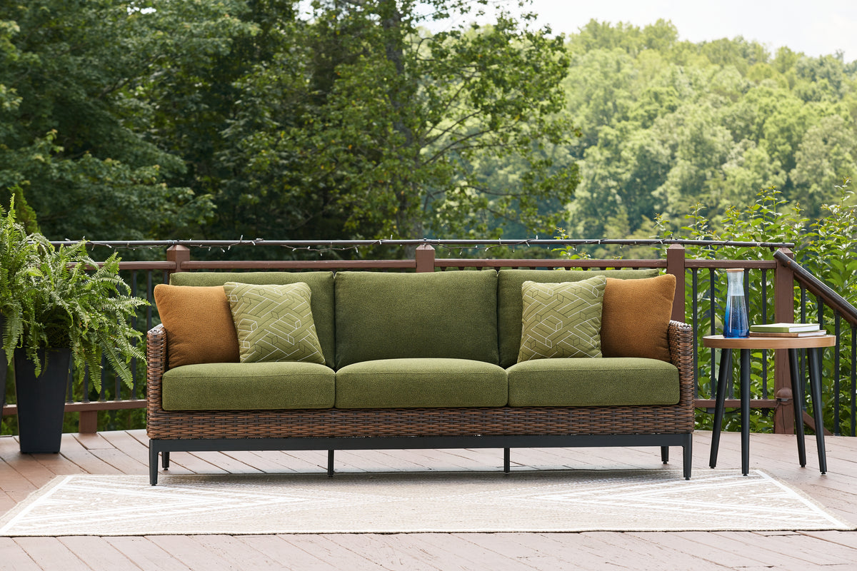 Best Deals Furniture - Ashley Furniture - Horizon Hall Outdoor Sofa with Cushion - Sofa with Cushion / Brown/Green - P572-838