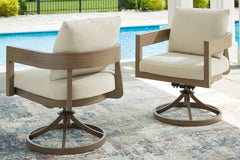Best Deals Furniture - Ashley Furniture - Serene Bay Outdoor Swivel Dining Chair with Cushion (Set of 2) - Swivel Chair w/Cushion (Set of 2) / Dark Brown/White - P671-602A