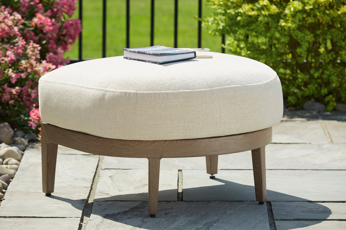 Best Deals Furniture - Ashley Furniture - Serene Bay Outdoor Ottoman with Cushion - Ottoman with Cushion / Dark Brown/White - P671-814