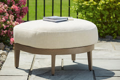 Best Deals Furniture - Ashley Furniture - Serene Bay Outdoor Ottoman with Cushion - Ottoman with Cushion / Dark Brown/White - P671-814