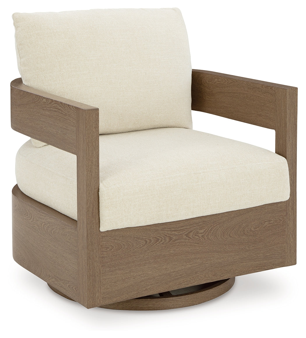 Best Deals Furniture - Ashley Furniture - Serene Bay Outdoor Swivel Glider Chair with Cushion - Swivel Glider Chair w/Cushion / Dark Brown/White - P671-821