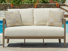Best Deals Furniture - Ashley Furniture - Serene Bay Outdoor Loveseat with Cushion - Loveseat w/Cushion / Dark Brown/White - P671-835