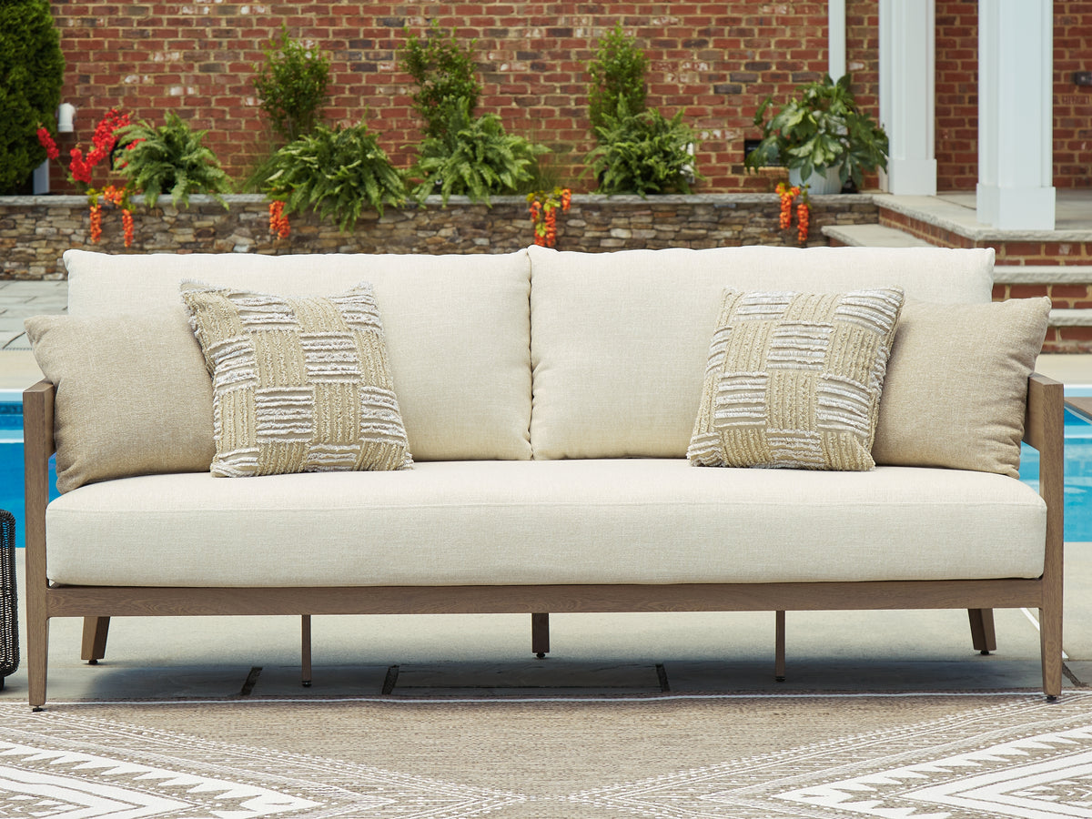 Best Deals Furniture - Ashley Furniture - Serene Bay Outdoor Sofa with Cushion - Sofa with Cushion / Dark Brown/White - P671-838