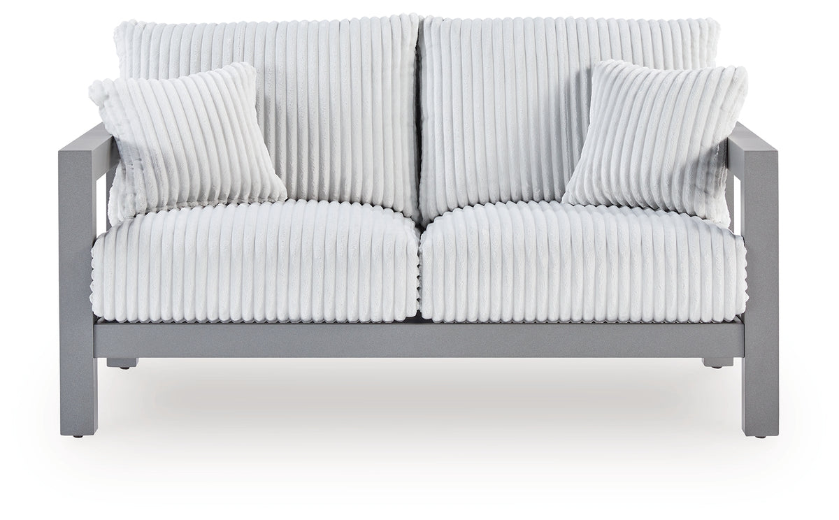 Best Deals Furniture - Ashley Furniture - Hurley Park Outdoor Loveseat with Cushion - Loveseat w/Cushion / Gray - PCP695-835
