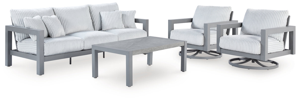 Best Deals Furniture - Ashley Furniture - Hurley Park Outdoor Sofa, 2 Lounge Chairs and Coffee Table - Outdoor Sofa, 2 Lounge Chairs and Coffee Table / Gray - PCP695P2