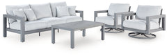 Best Deals Furniture - Ashley Furniture - Hurley Park Outdoor Sofa, 2 Lounge Chairs and Coffee Table - Outdoor Sofa, 2 Lounge Chairs and Coffee Table / Gray - PCP695P2