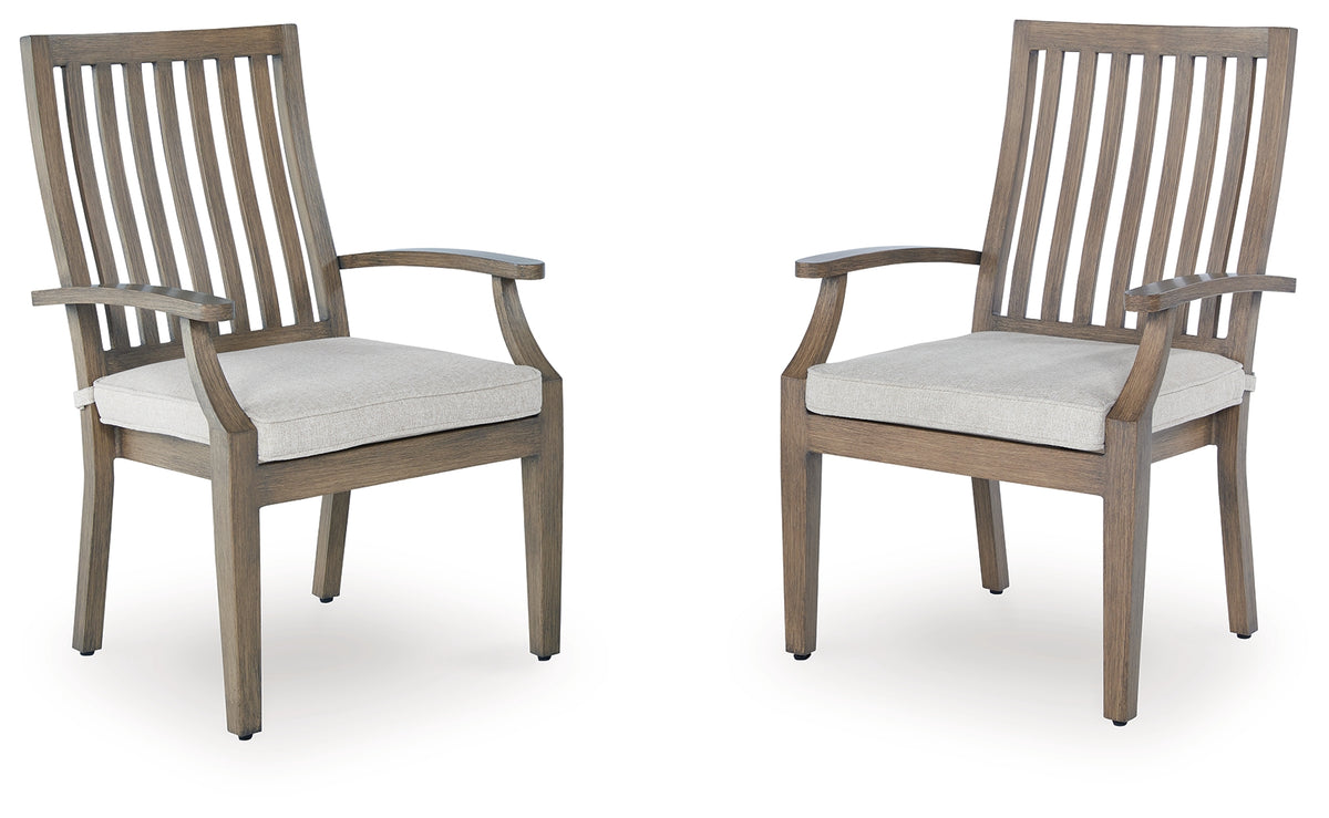 Best Deals Furniture - Ashley Furniture - Rainier Ranch Outdoor Arm Chair with Cushion (Set of 2) - Arm Chair With Cushion (Set of 2) / Brown/Beige - P701-601A