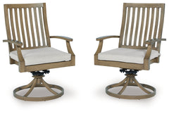 Best Deals Furniture - Ashley Furniture - Rainier Ranch Outdoor Swivel Chair with Cushion (Set of 2) - Swivel Chair w/Cushion (Set of 2) / Brown/Beige - P701-602A