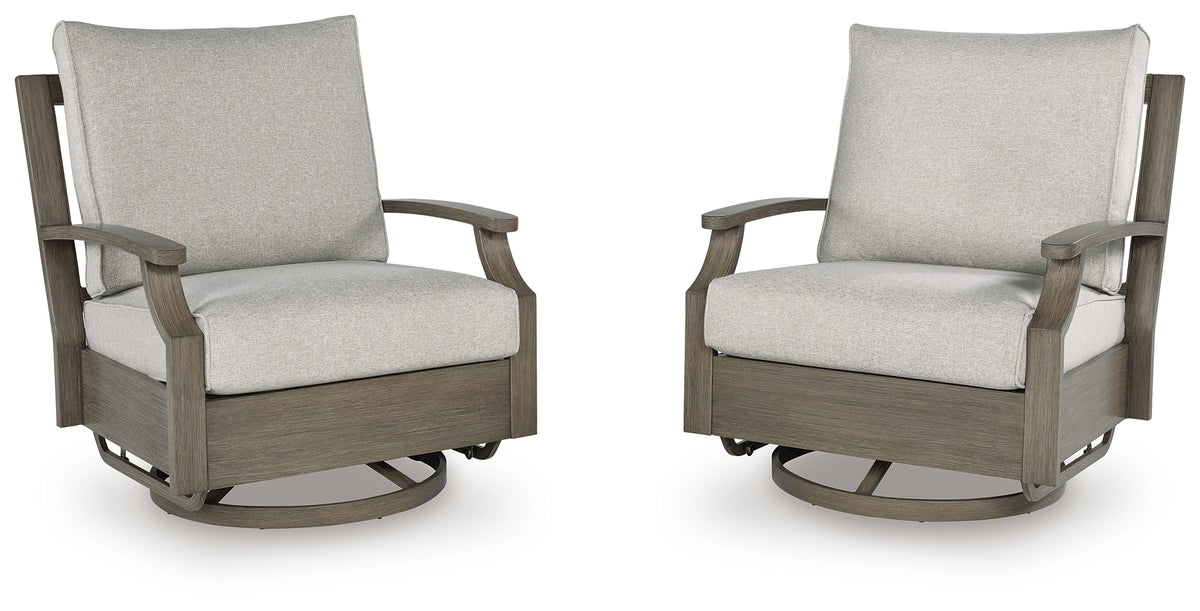 Best Deals Furniture - Ashley Furniture - Rainier Ranch Outdoor Swivel Glider Chair with Cushion - Swivel Glider Chair w/Cushion / Brown/Beige - P701-821
