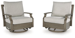 Best Deals Furniture - Ashley Furniture - Rainier Ranch Outdoor Swivel Glider Chair with Cushion - Swivel Glider Chair w/Cushion / Brown/Beige - P701-821