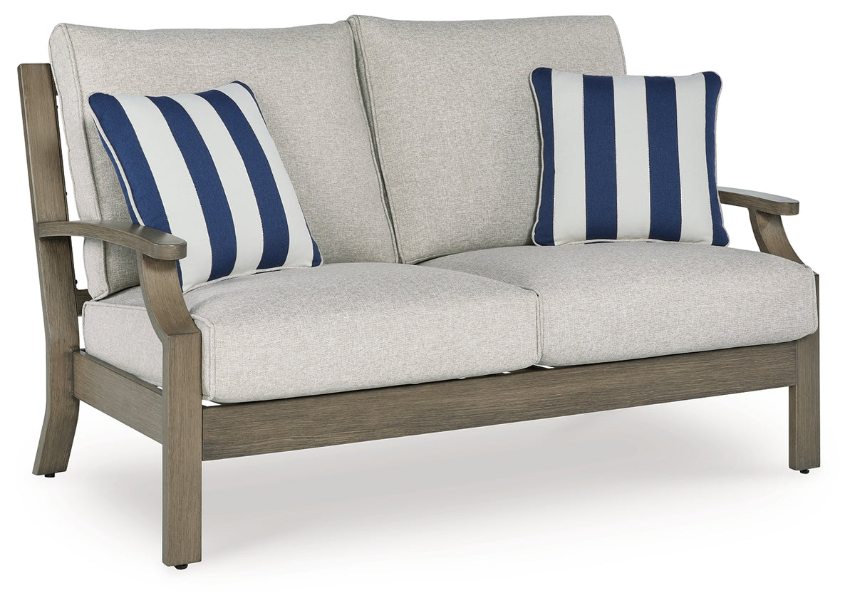 Best Deals Furniture - Ashley Furniture - Rainier Ranch Outdoor Loveseat with Cushion - Loveseat w/Cushion / Brown/Beige - P701-835