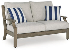 Best Deals Furniture - Ashley Furniture - Rainier Ranch Outdoor Loveseat with Cushion - Loveseat w/Cushion / Brown/Beige - P701-835