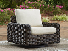 Best Deals Furniture - Ashley Furniture - Kimora Outdoor Swivel Lounge Chair - Swivel Glider Lounge w/Cushion / Beige/Dark Brown - P711-821
